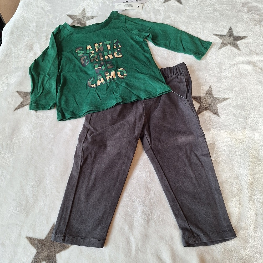 2 Piece Set‎ "Santa Bring Me Camo" Long Sleeve & Pants 18M Christmas Pictures